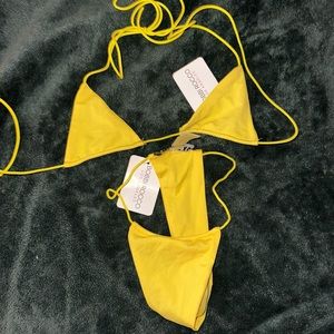 yellow string Brazilian cut bikini